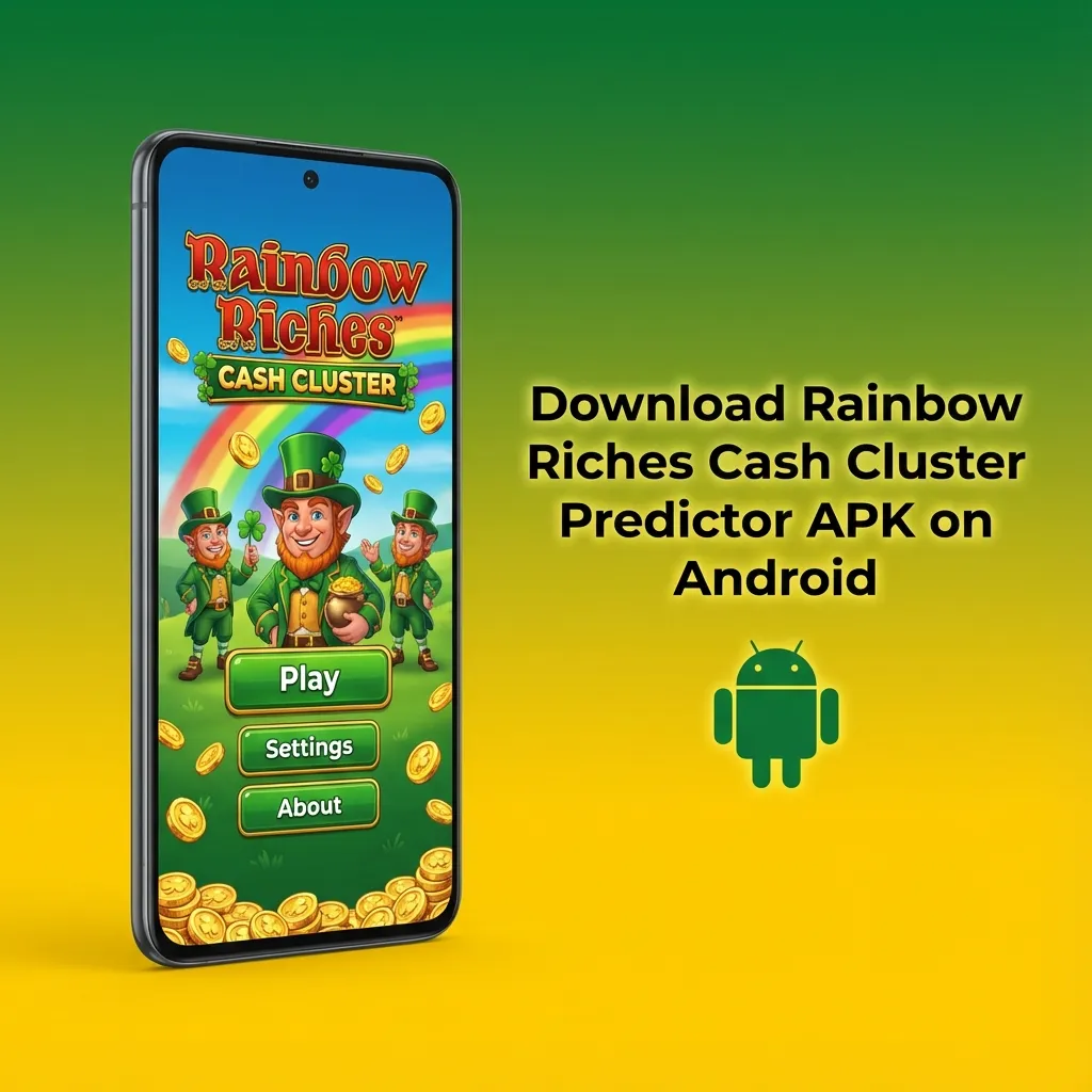 Android phone screen showing download and install steps for a Rainbow Riches Cash Cluster Predictor APK