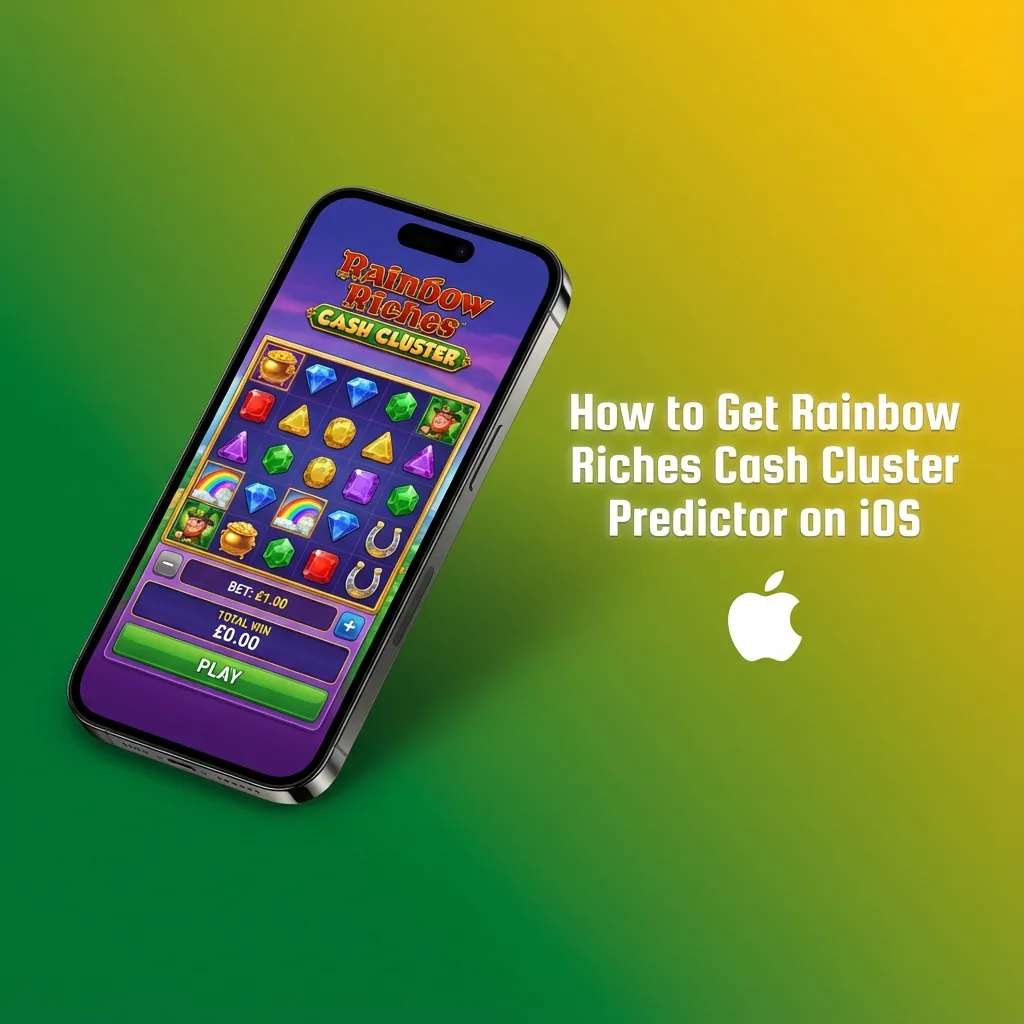 iPhone screen showing steps to install a Rainbow Riches Cash Cluster Predictor app via iOS profiles and third‑party sources