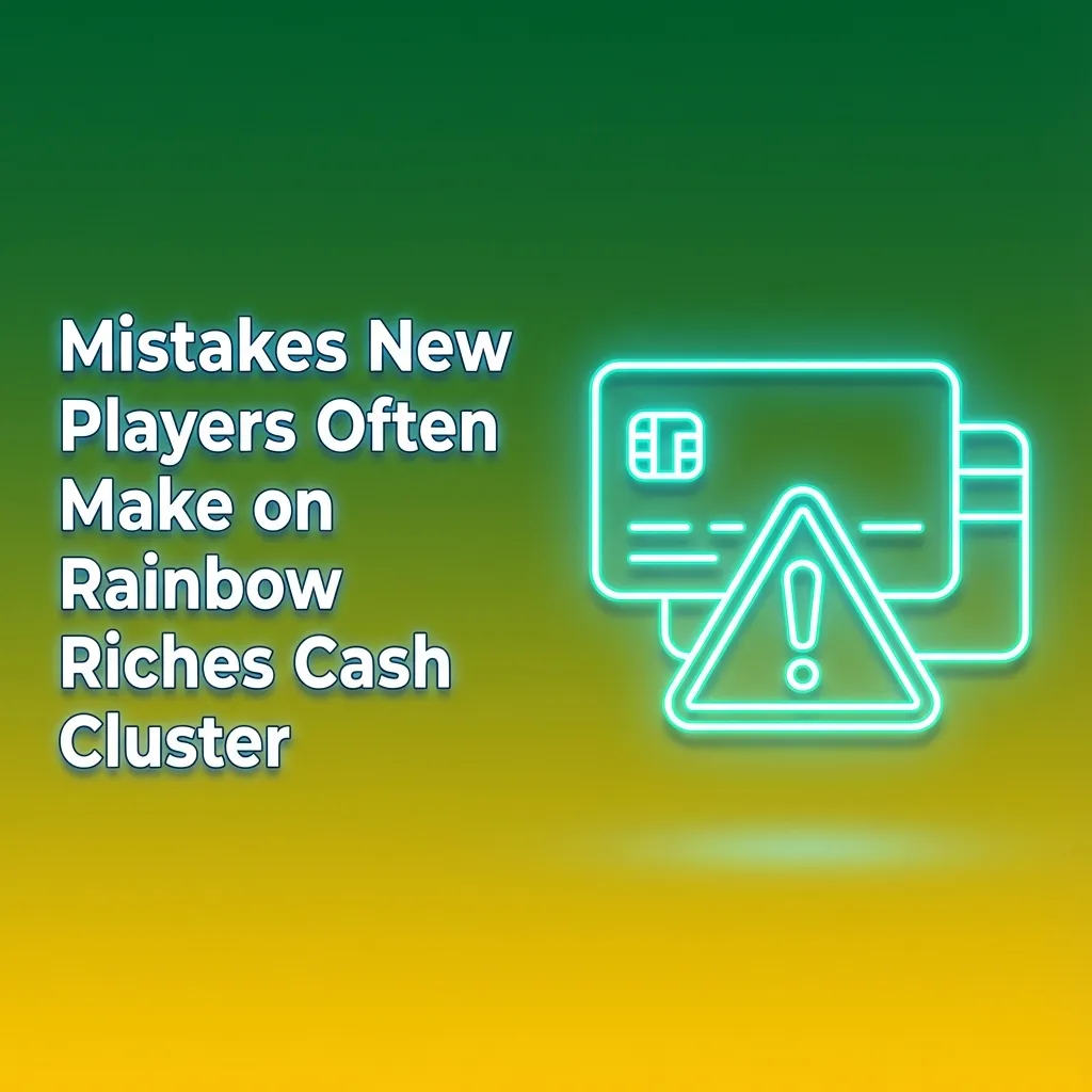 Illustrated guide showing common mistakes new Rainbow Riches Cash Cluster players make, with tips for responsible play.