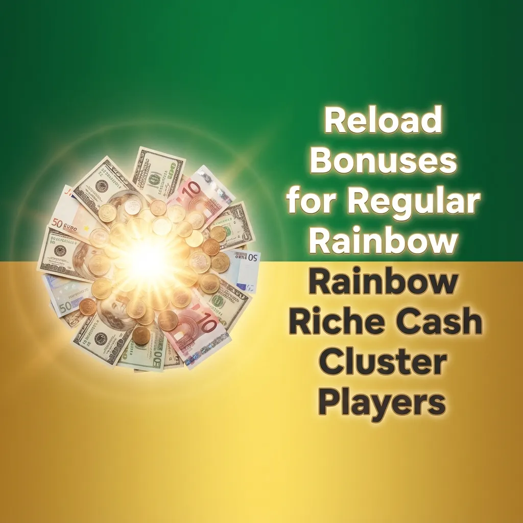 Banner promoting reload bonuses for returning Rainbow Riches Cash Cluster players who make repeat deposits