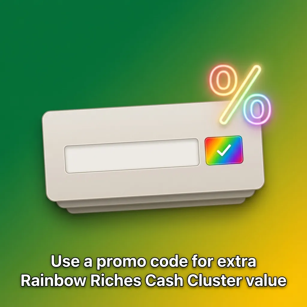 Table showing UK casinos and promo codes for Rainbow Riches Cash Cluster welcome bonuses and free spins.